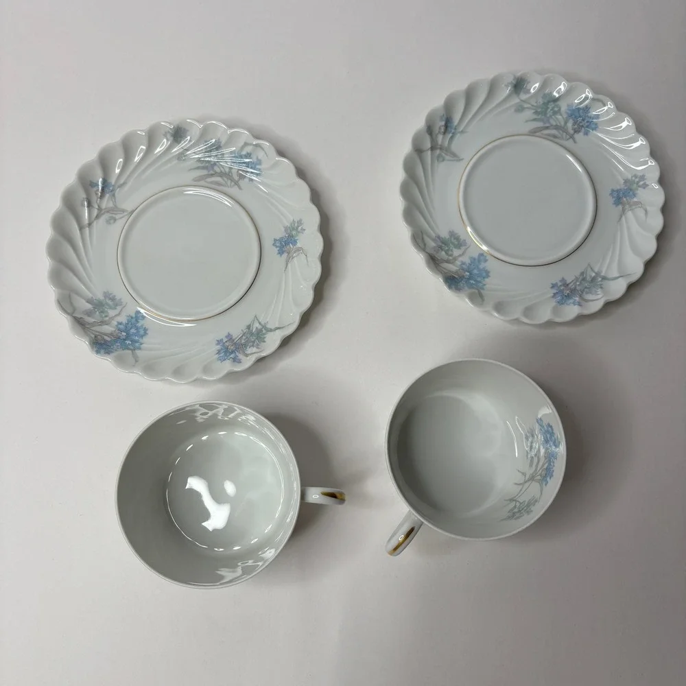 Haviland Limoges Bergere Tea Cup and Saucer Set of 2 Blue Floral France Vintage